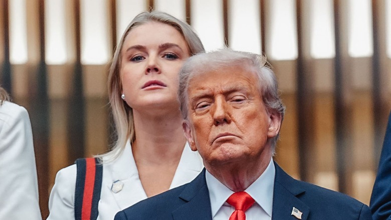 Karoline Leavitt and Donald Trump attend the Men's Singles Final of the 2025 US Open in New York City, NY