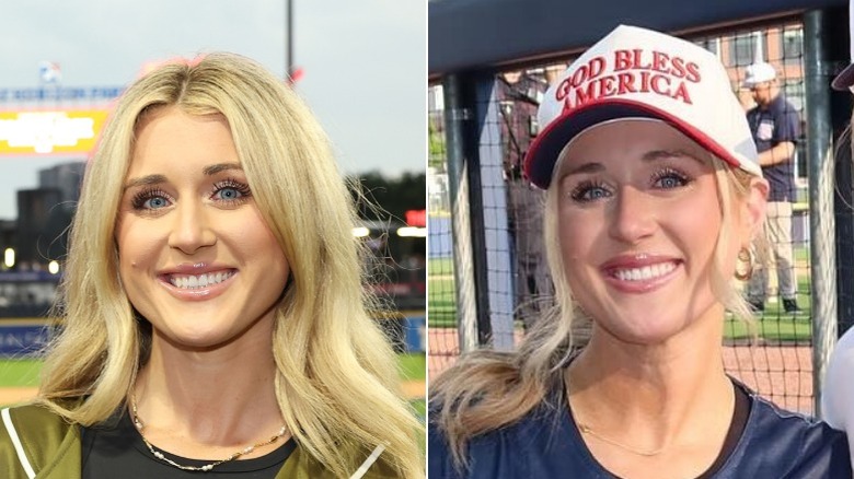 Split image of Riley Gaines in 2024 and Riley Gaines in 2025.