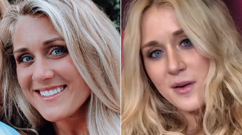 Split image of Riley Gaines from 2020 and Riley Gaines from 2026.