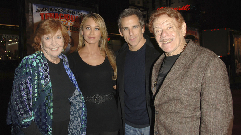 Anne Meara, Christine Taylor, Ben Stiller, and Jerry Stiller posing together in 2006