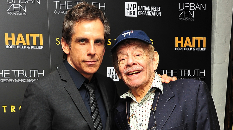 Ben Stiller posing with his dad, Jerry Stiller, at the Help Haiti event