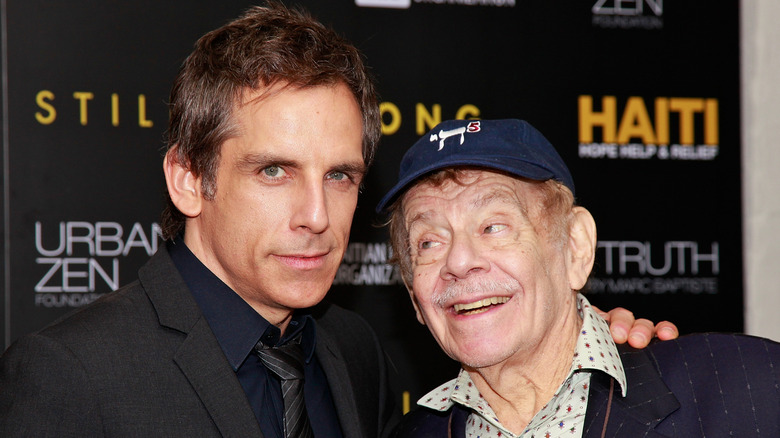 Ben Stiller and Jerry Stiller posing together in 2006 for the Help Haiti event
