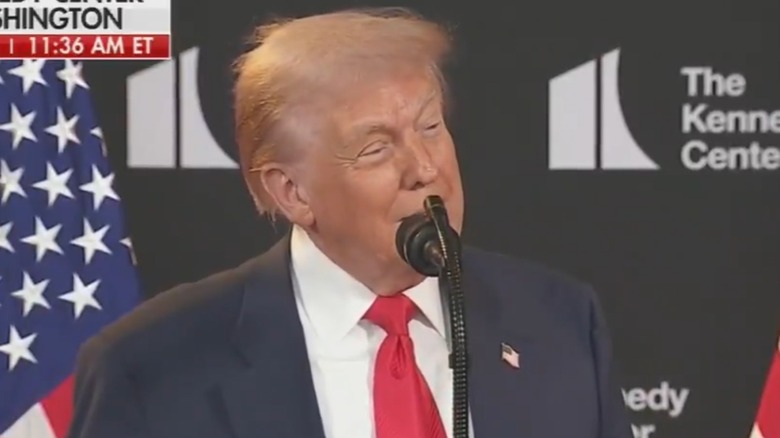 Donald Trump speaking at podium