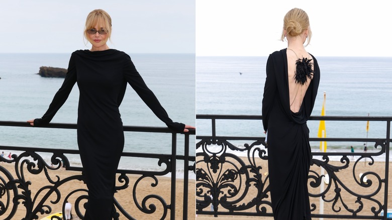 Side-by-side photos of Nicole Kidman in a backless black dress