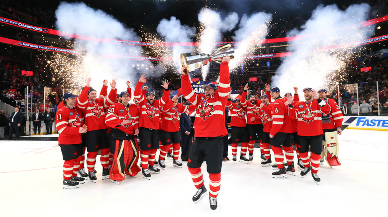Team Canada celebrating 4 Nations Face Off