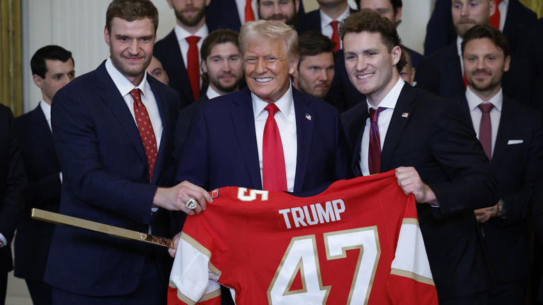 Donald Trump with jersey and Florida Panthers