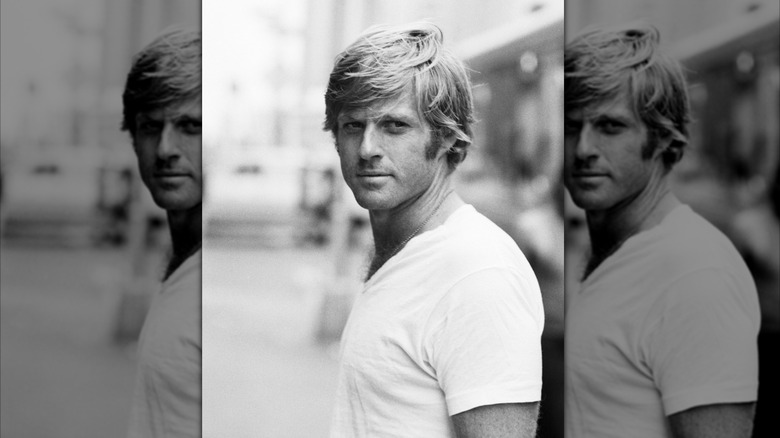 Robert Redford posing on set of "Three Days of the Condor" in 1975