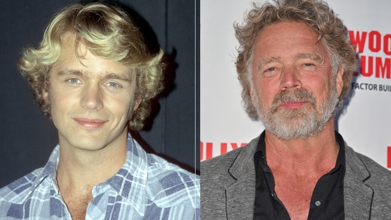 John Schneider in plaid shirt with blonde hair and John Schneider with gray hair in black shirt and gray jacket