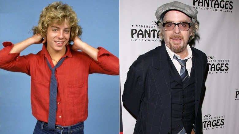 Leif Garrett in red shirt and tie and Leif Garret wearing glasses and hat in black jacket