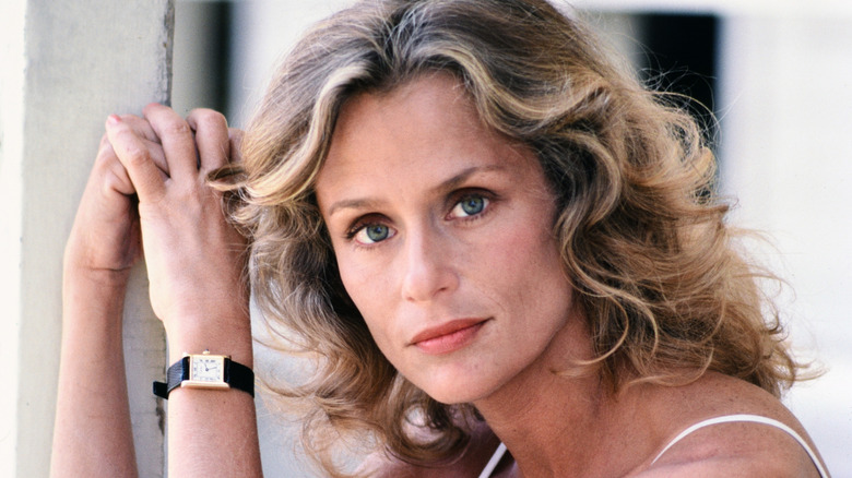 Supermodel Lauren Hutton modeling for photoshoot