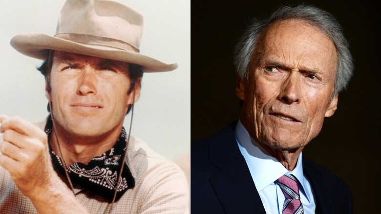 Two photos of Clint Eastwood. One from Rawhide and one from 2018.