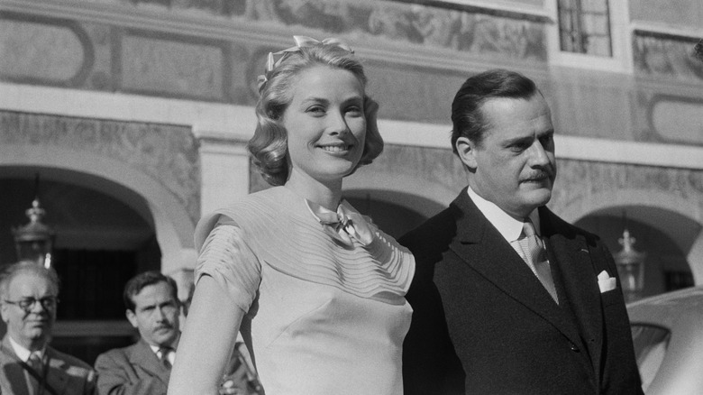 Black and white photo of Grace Kelly and Prince Rainier III