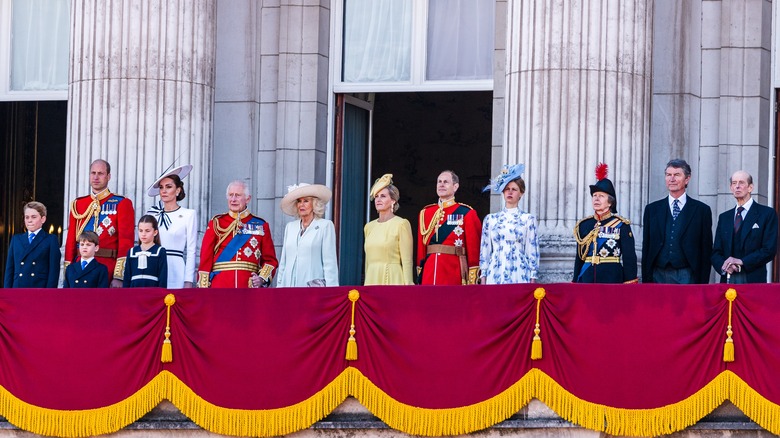 The British royal family watching the flypast airshow during the Trooping the Color celebration (2024)