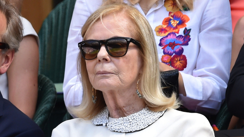 Katharine, Duchess of Kent, attending the semifinal match between Roger Federer and Milos Raonic on centre court at The Wimbledon Championships in 2014