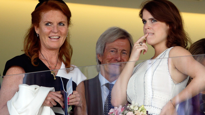 Sarah Ferguson and Princess Eugenie chat at Ascot