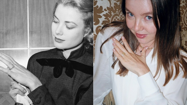 Grace Kelly admiring her engagement ring vs Princess Alexandra admiring her engagement ring