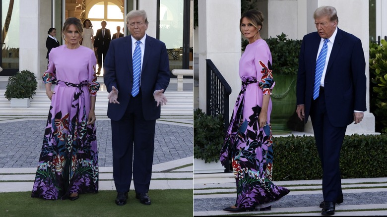 Republican presidential candidate, former US President Donald Trump, arrives at the home of billionaire investor John Paulson, with former first lady Melania Trump, on April 6, 2024 in Palm Beach, Florida (2024)