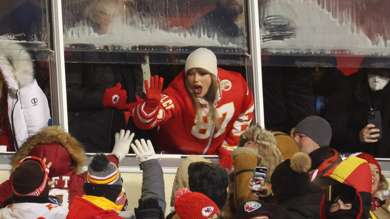 Taylor Swift attending the Chiefs vs. the Miami Dolphins wild card game on January 13, 2024