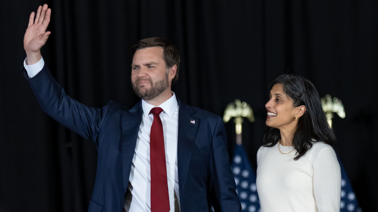 JD Vance and Usha Vance greeting crowds on Memorial Day in May 2025