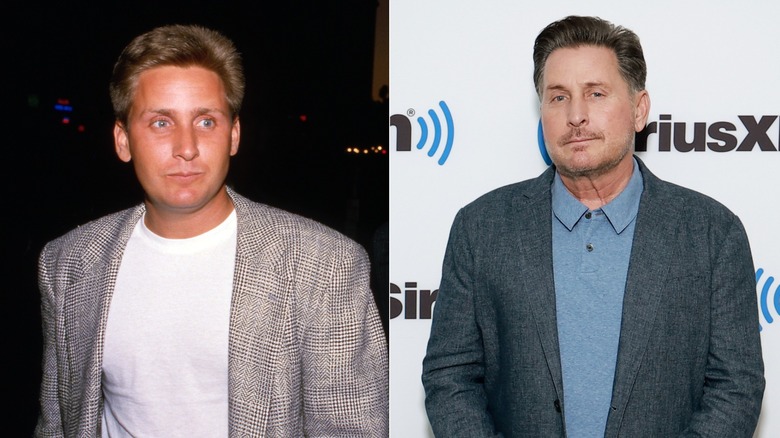 Split photo of Emilio Estevez at a premiere in 1987 and at a SiriusFM event in 2023.