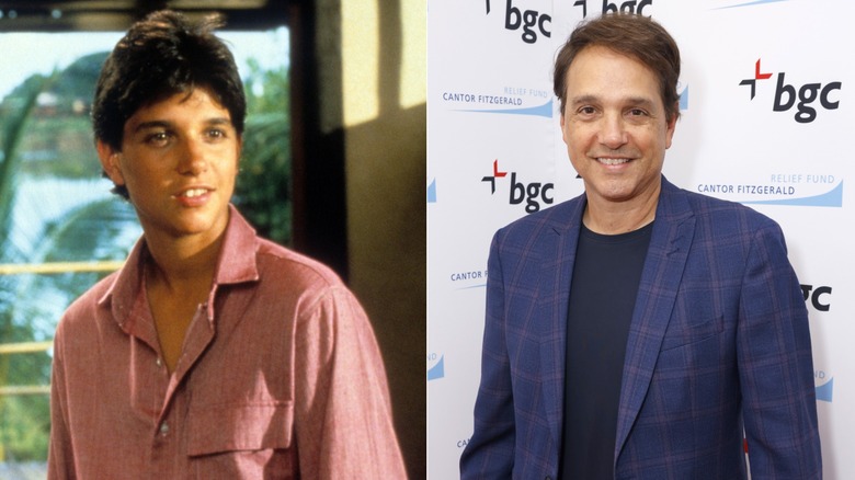 Split photo of Ralph Macchio in "The Karate Kid" (1984) versus a 2025 charity event