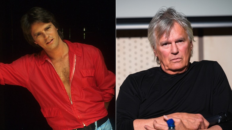 Split photo of Richard Dean Anderson in 1985 versus a 2023 comic-con