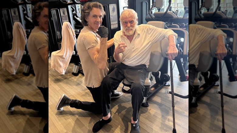 Rick Springfield and Dick Van Dyke working out at a gym