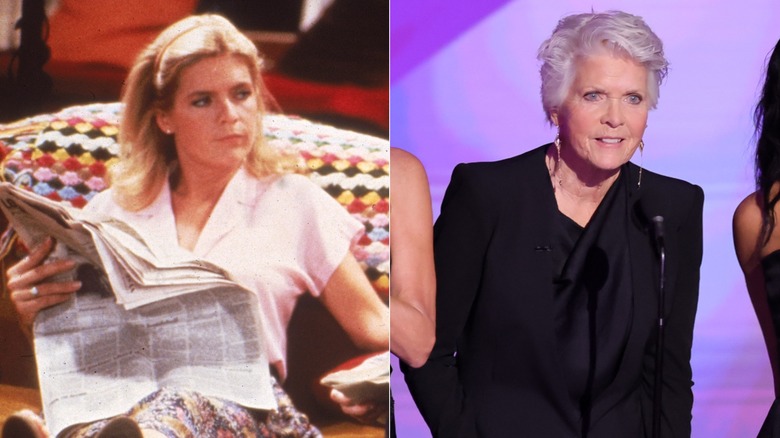Split image of Meredith Baxter acting in Family Ties and Meredith Baxter in more recent years