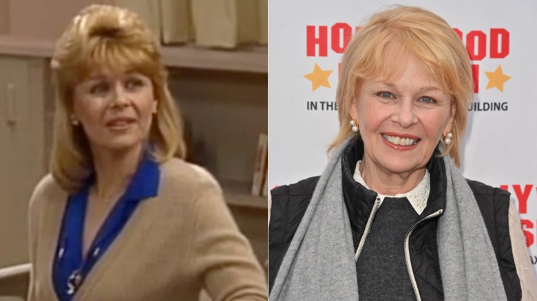 Ilene Graff in blue shirt and tan sweater on Mr. Belvedere and Ilene Graff with short hair in gray coat and scarf