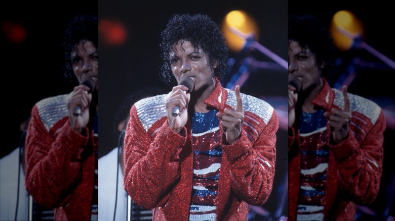 Michael Jackson performing onstage on the Victory Tour