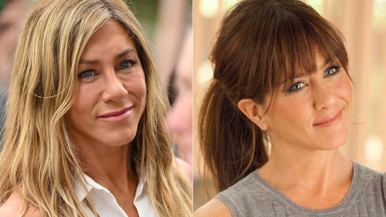 Two photos of Jennifer Aniston. One with her usual blonde hair. The other is Aniston in Horrible Bosses, where she appeared as a brunette.