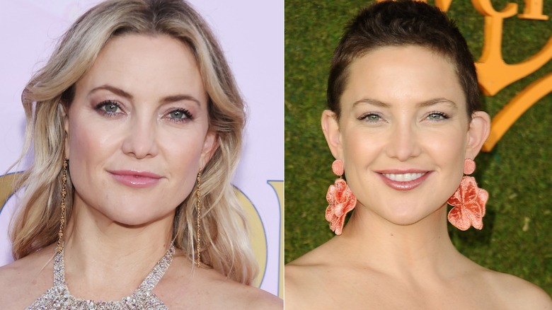 Two photos of Kate Hudson. One with blonde hair, the other with brunette hair.