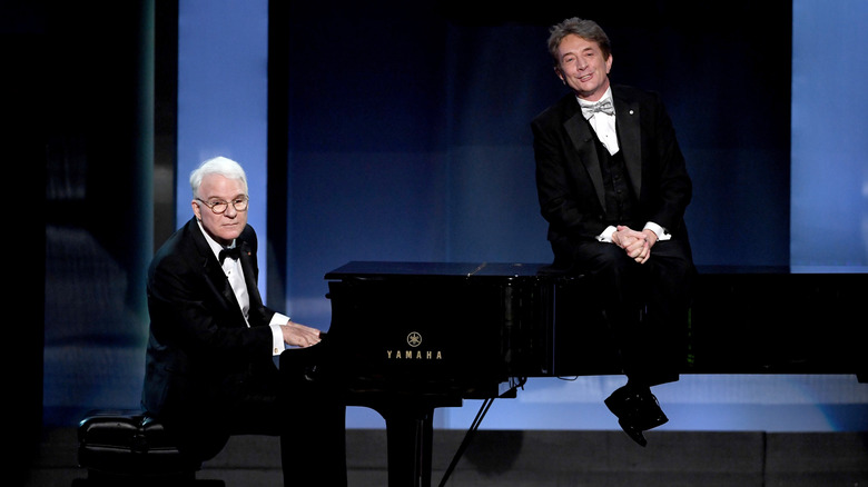 Actors Steve Martin (L) and Martin Short perform onstage during American Film Institute's 45th Life Achievement Award Gala Tribute to Diane Keaton at Dolby Theatre on June 8, 2017 in Hollywood, California
