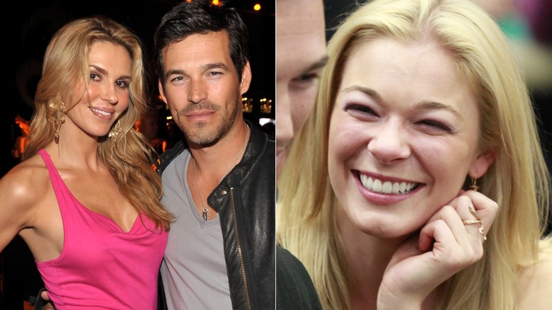 Split image of Brandi Glanville and Eddie Cibrian smiling together and LeAnn Rimes smiling