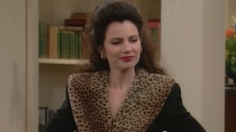 Fran Drescher as Fran Fine in jacket with furry leopard print collar and cuffs