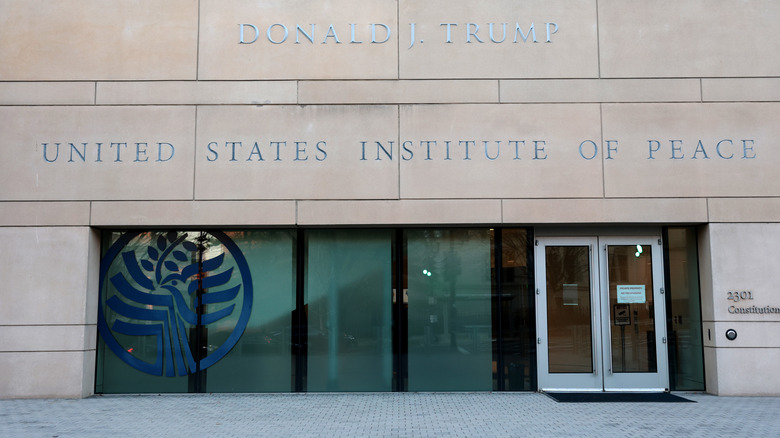 Donald Trump's name on the United States Institute of Peace building