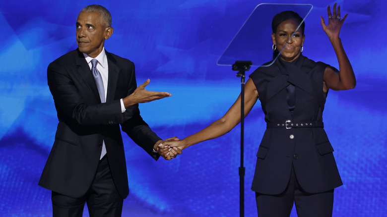 Barack Obama presenting Michelle Obama on stage