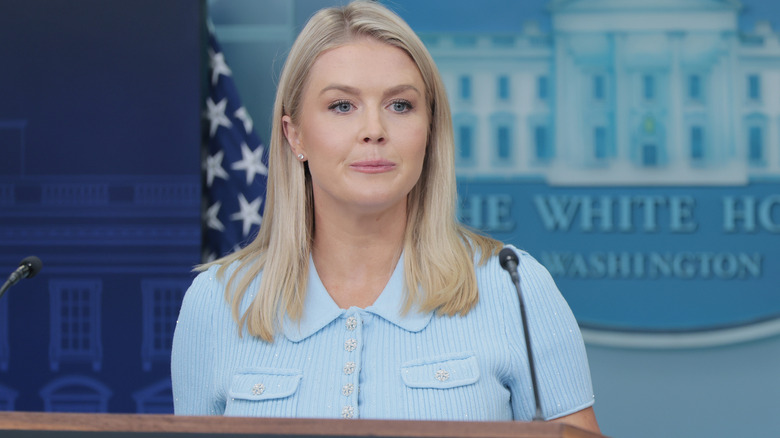 Karoline Leavitt light blue dress peter pan collar