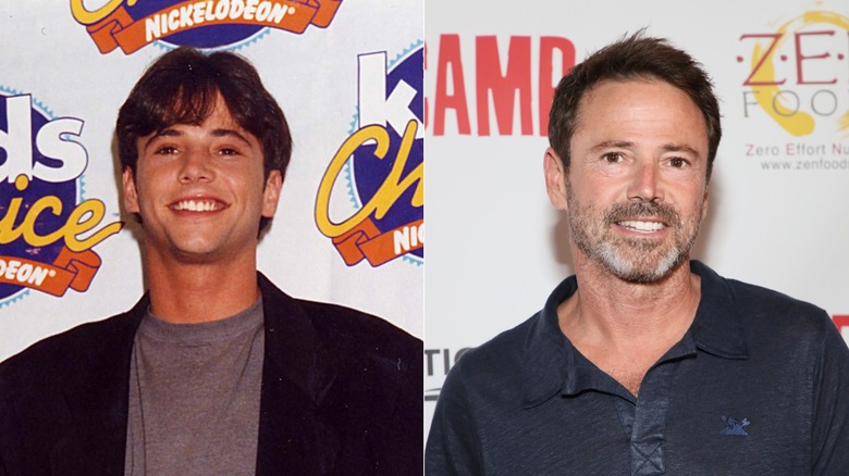 Splti image of David Lascher at the Kids' Choice Awards & at a red carpet event in 2021