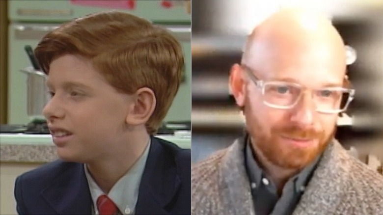 Split image of Jason Zimbler in "Clarissa Explains It All" & in a Zoom interview in 2023