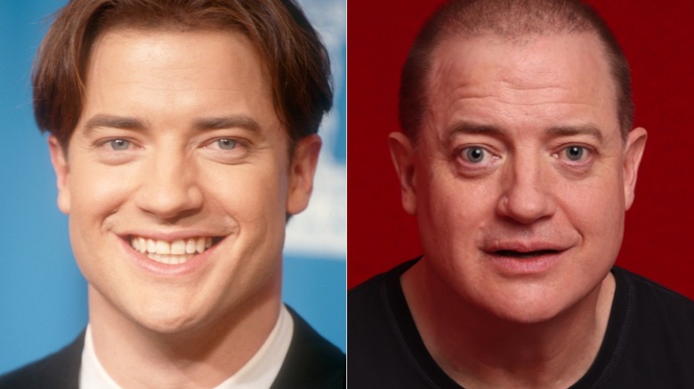 A split image of Brendan Fraser in the 1990s and more recently