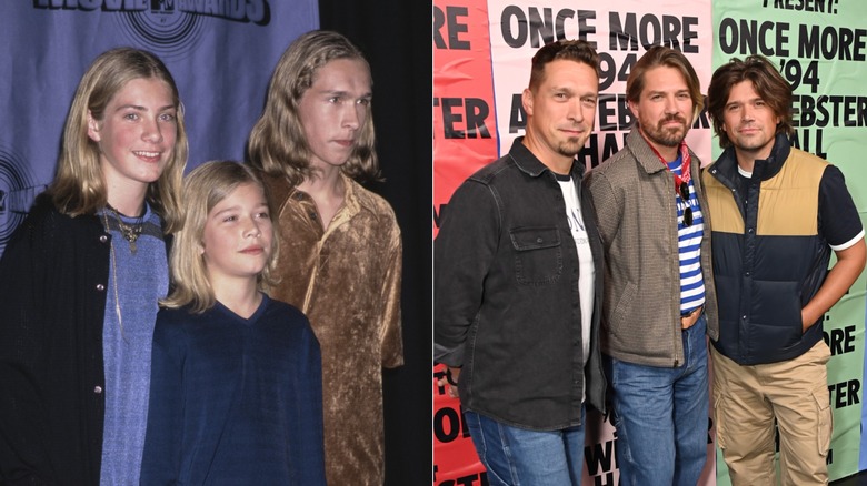 A split image of a long-haired Hanson in the 1990s and more recently on a red carpet