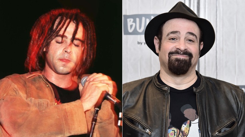 Split image of Adam Duritz performing in the 1990s versus smiling in 2025