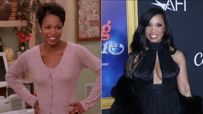 Split Image of Elise Neal on "The Hughleys" and wearing a black dress at the 2025 AFI Fest