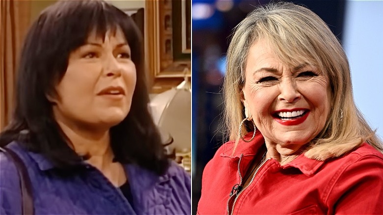 Split photo of Roseanne Barr on "Roseanne" and on FOX in 2024