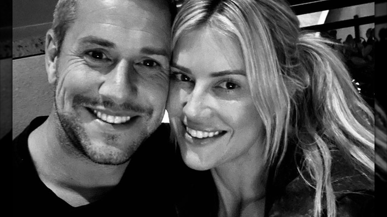 Christina Haack and Ant Anstead smile in a black and white selfie