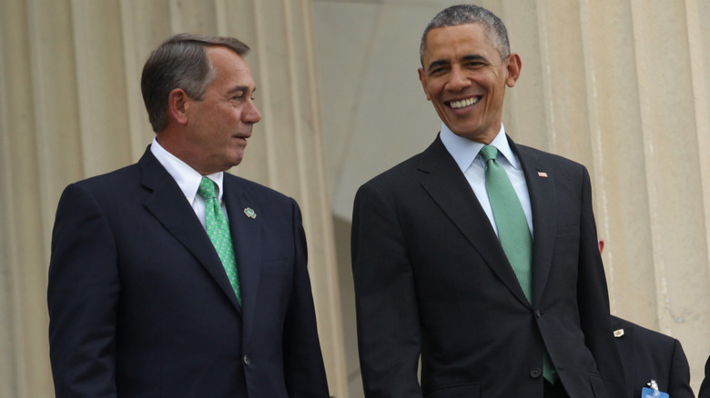 ohn Boehner and Barack Obama talking