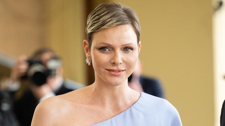 Princess Charlene with a slight smile