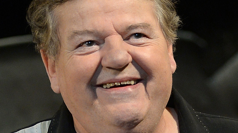 Robbie Coltrane in black and white tshirt 