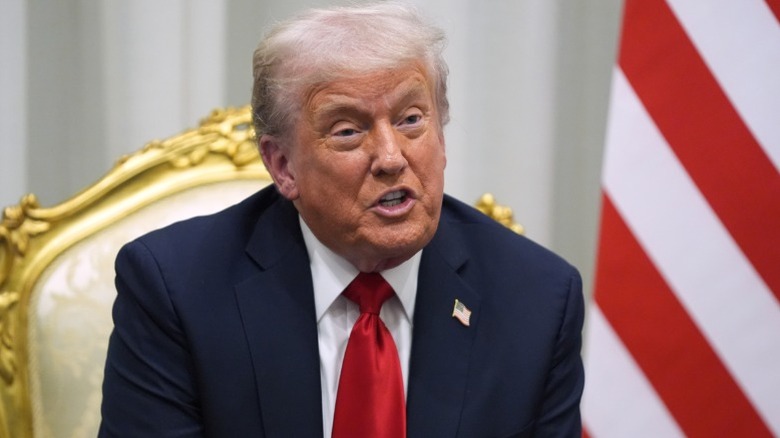 Donald Trump speaks to the press in Sharm El-Sheikh, Egypt (2025)